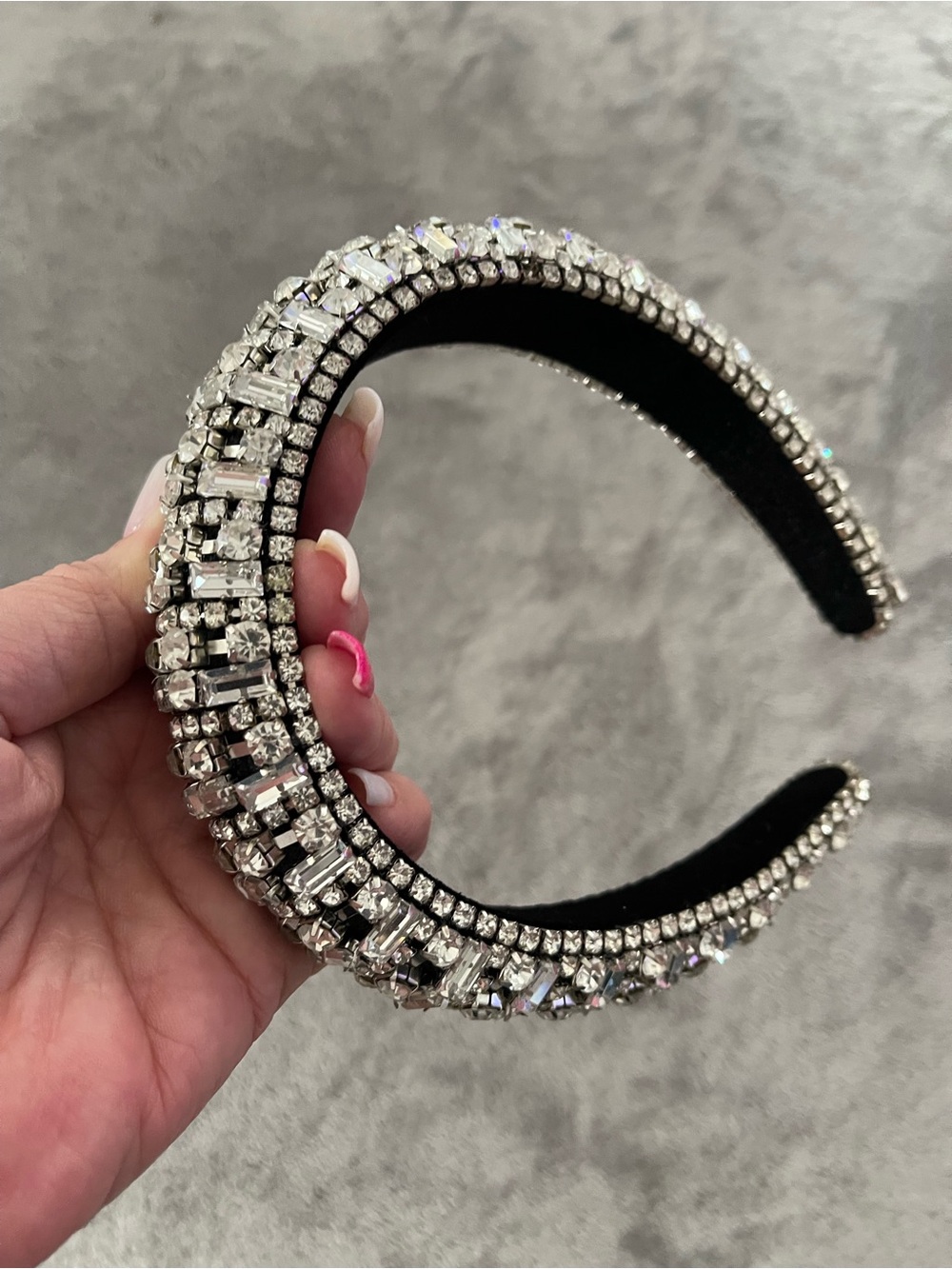 Diamond Crystal Embellished Padded Headband - Silver